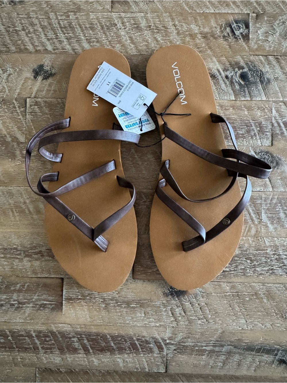 Volcom Women’s Tan Footbed Sandals with Brown Wrap Straps